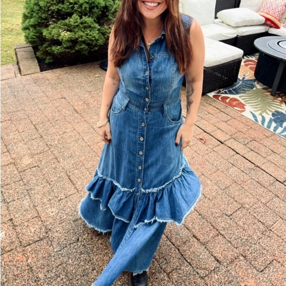 FREE PEOPLE Beau Denim Dress S - Picture 6 of 12